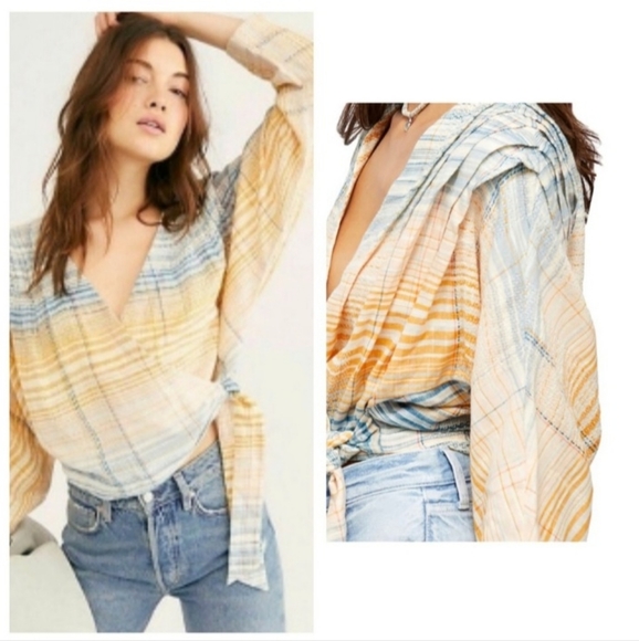 Free People Tops - 𝅺NWT Free People Maldives Surplice Wrap  Top Misty Size Large